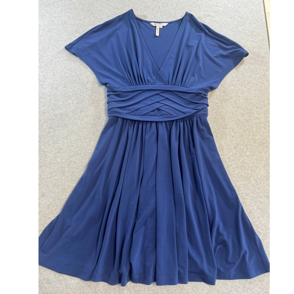 BCBGeneration Dress Women Size S Blue Excellent V-Neck Pleated Waist Cocktail
